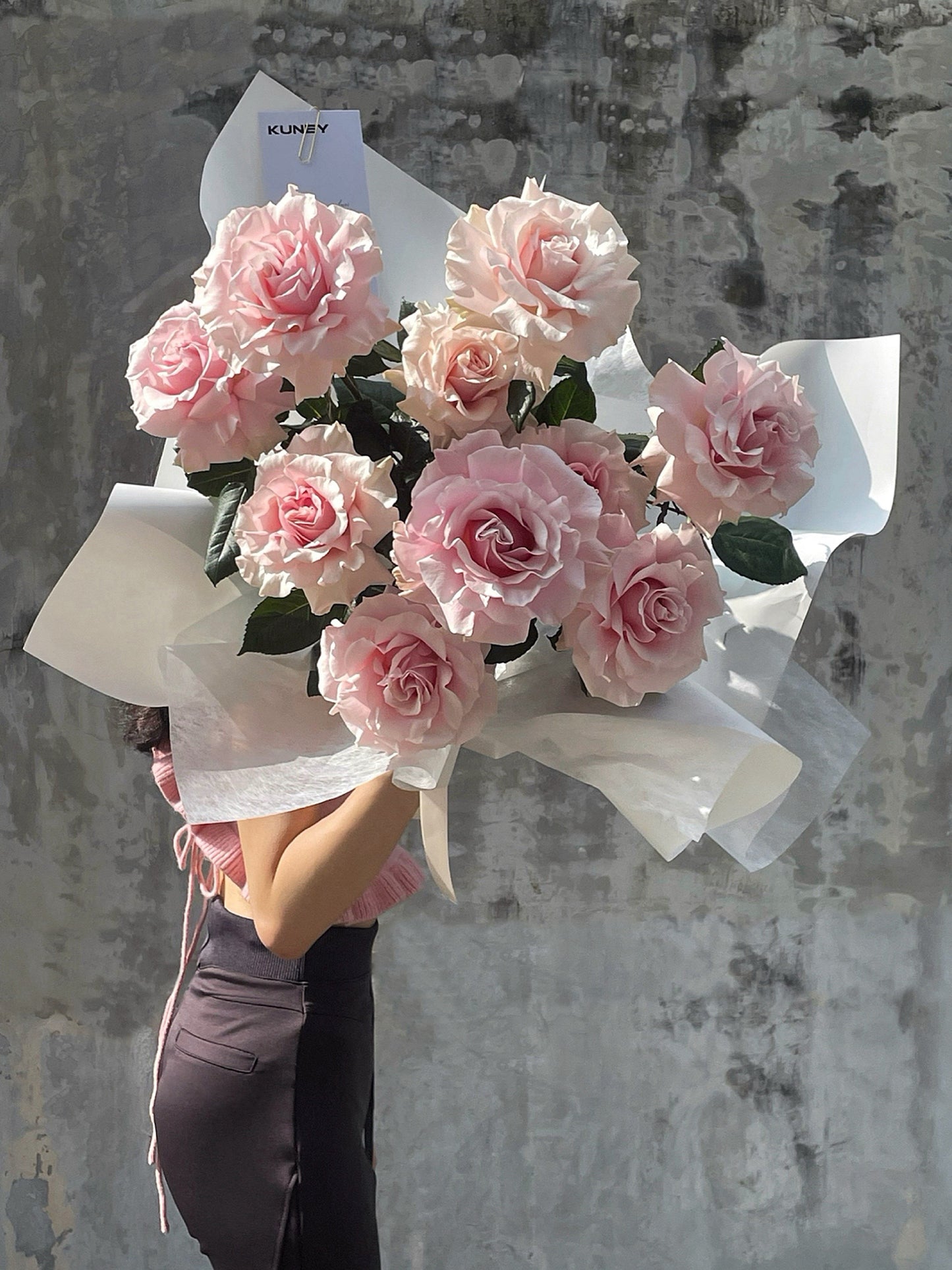 pink rose bouquet, hand peeled roses